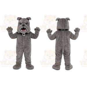 Gray Dog Mascot Costume with Custom Logo