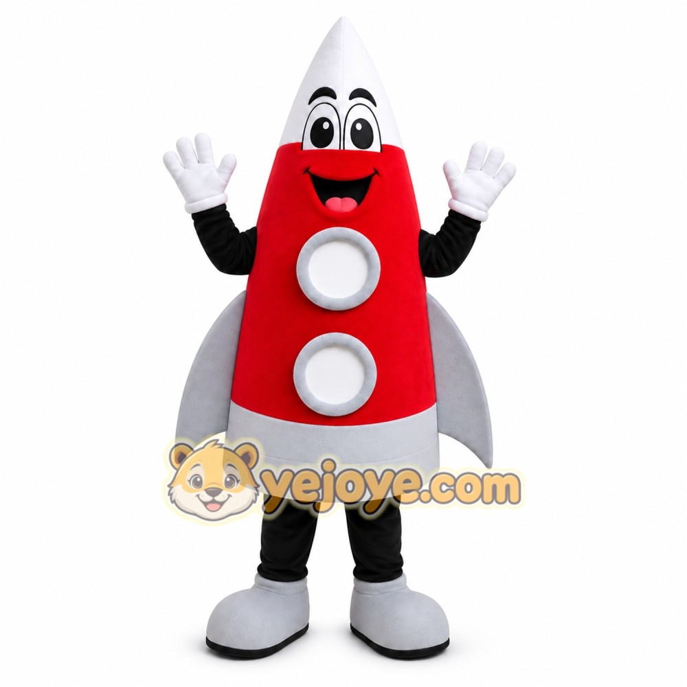 Red Rocket Mascot Costume with Custom Logo Red Rocket Mascot Costume with Custom Logo