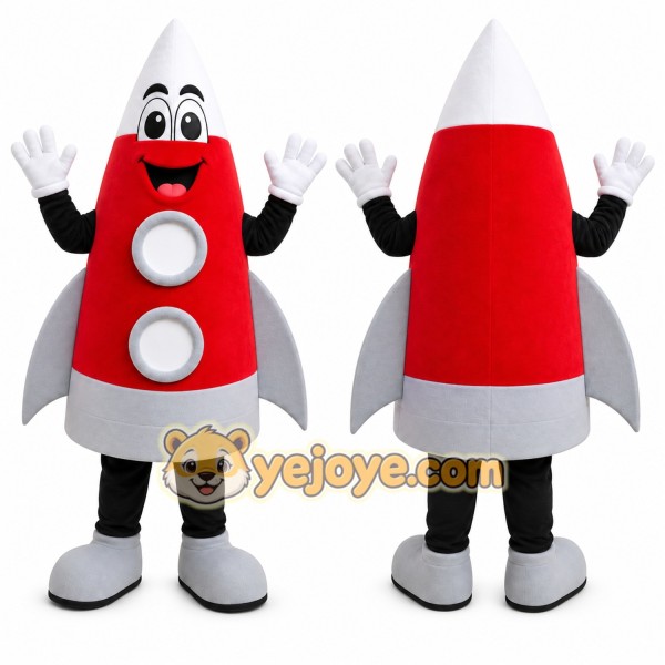 Red Rocket Mascot Costume with Custom Logo
