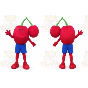 Red Cherry Mascot Costume with Custom Logo