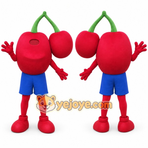 Red Cherry Mascot Costume with Custom Logo