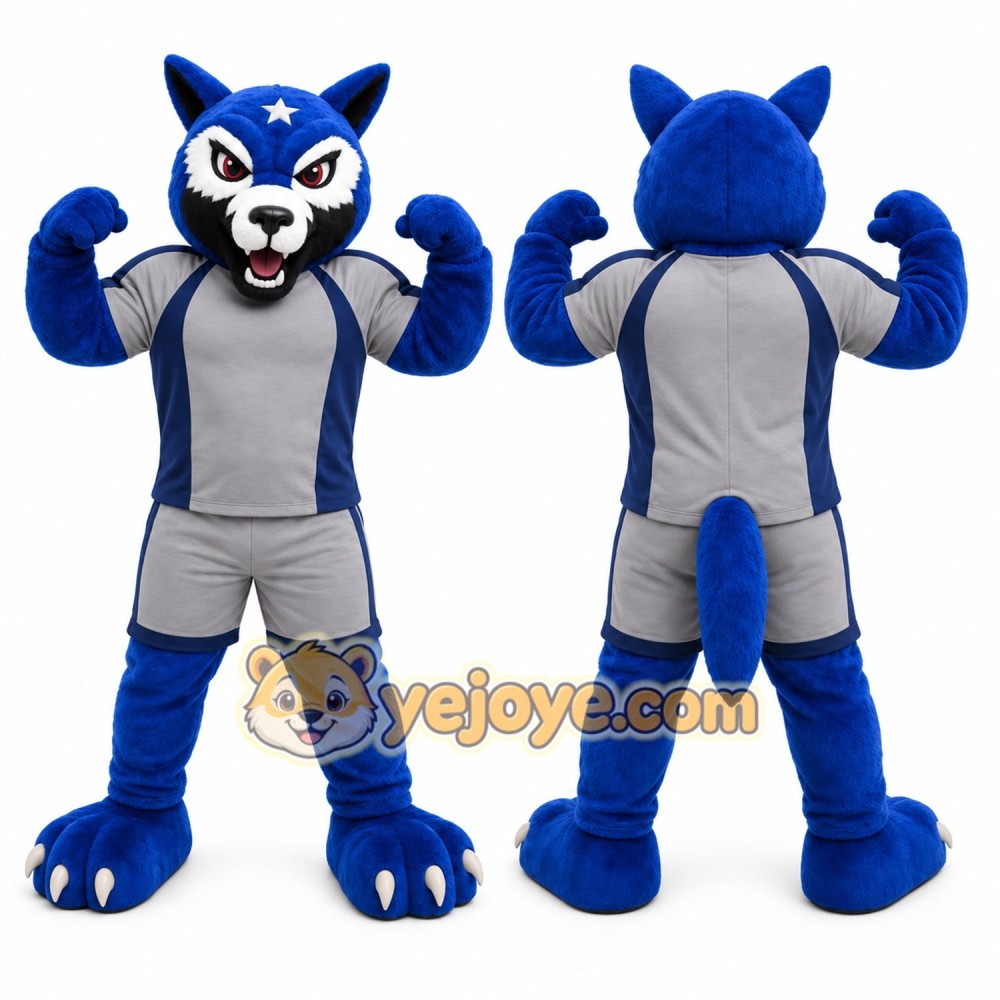 Blue Cat Mascot Costume with Custom Logo