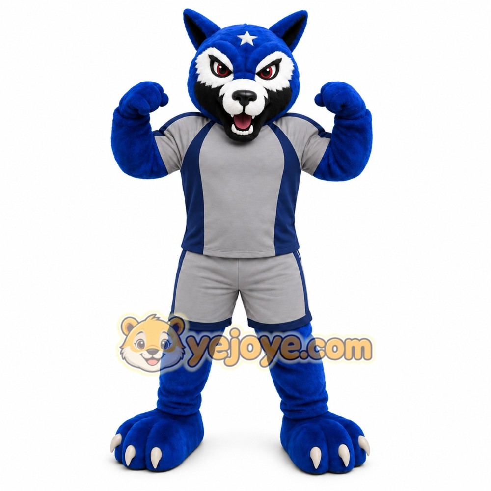 Blue Cat Mascot Costume with Custom Logo