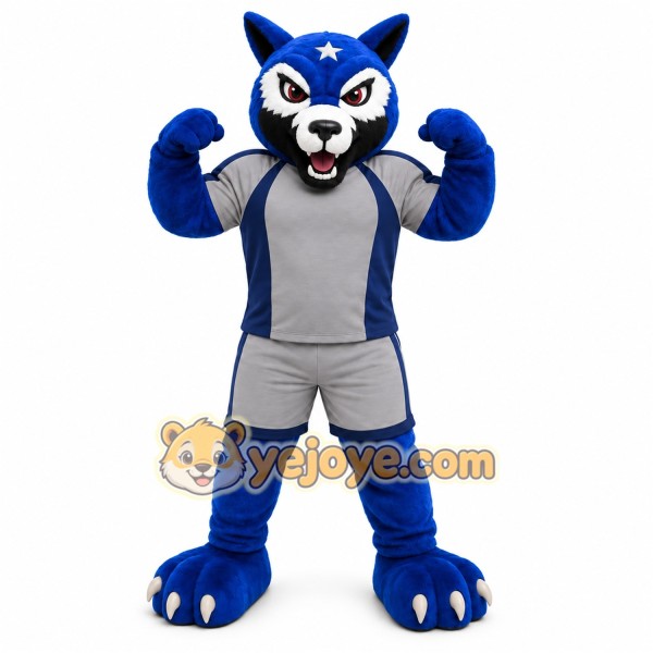 Blue Cat Mascot Costume with Custom Logo