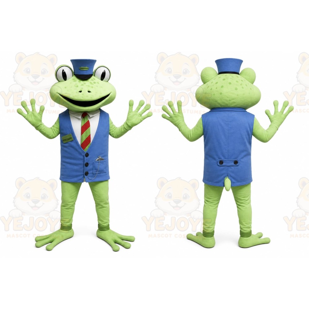 Green Frog Mascot Costume with Custom Logo