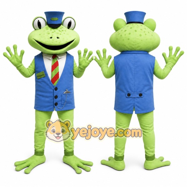Green Frog Mascot Costume with Custom Logo