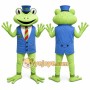 Green Frog Mascot Costume with Custom Logo