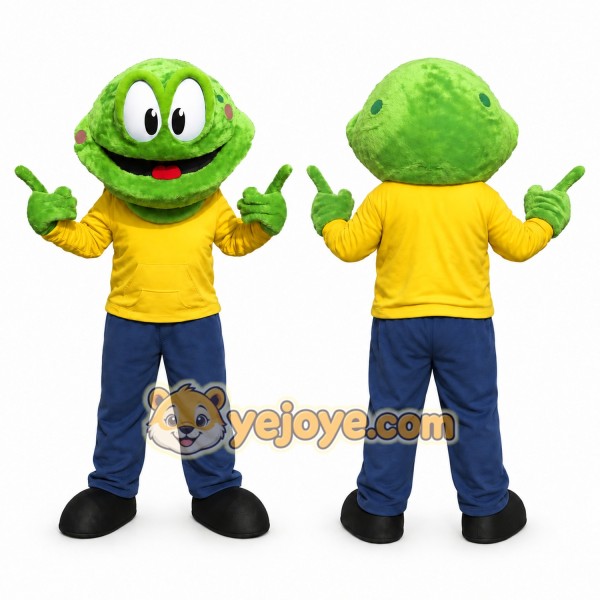 Green Dragon Mascot Costume with Custom Logo