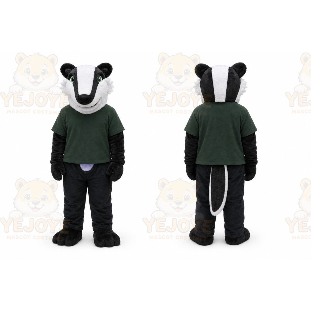 Black Badger Mascot Costume with Custom Logo