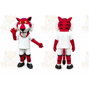 Red Tiger Mascot Costume with Custom Logo