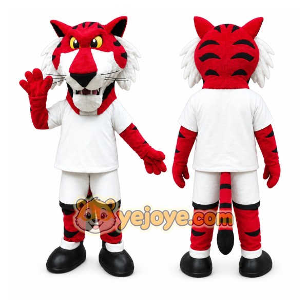 Red Tiger Mascot Costume with Custom Logo