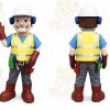 Yellow Construction Worker Mascot Costume with Custom Logo