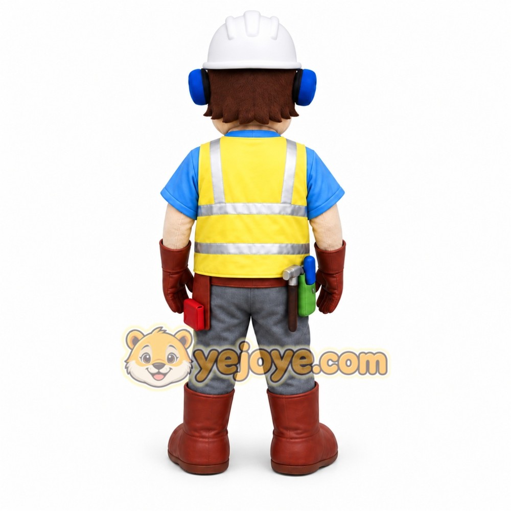 Yellow Construction Worker Mascot Costume with Custom Logo Yellow Construction Worker Mascot Costume with Custom Logo