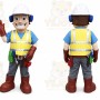 Yellow Construction Worker Mascot Costume with Custom Logo
