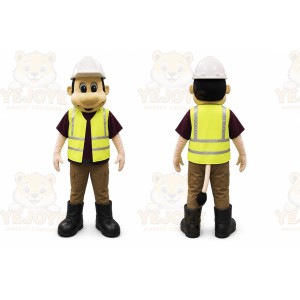 Yellow Construction Worker Mascot Costume with Custom Logo
