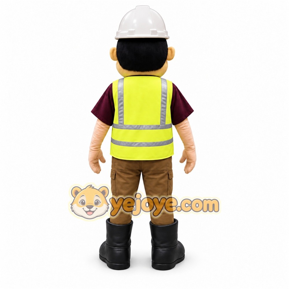 Yellow Construction Worker Mascot Costume with Custom Logo Yellow Construction Worker Mascot Costume with Custom Logo