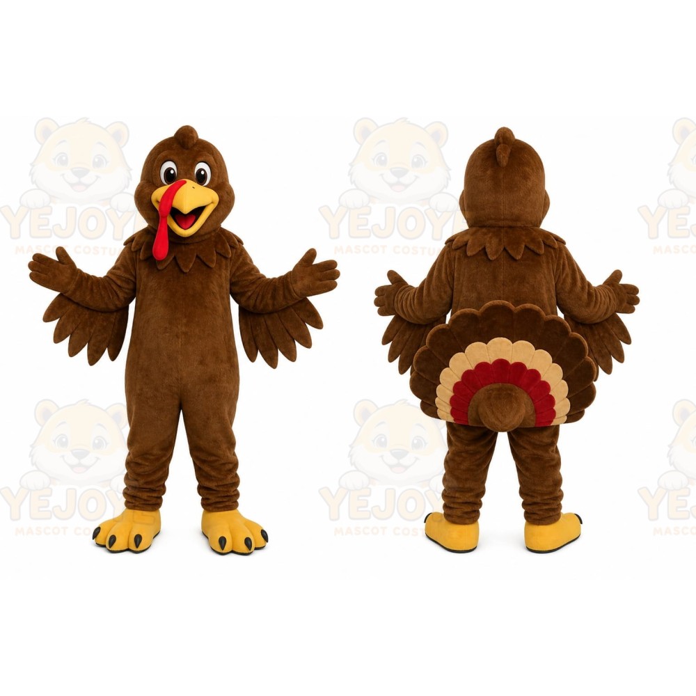 Brown Turkey Mascot Costume with Custom Logo