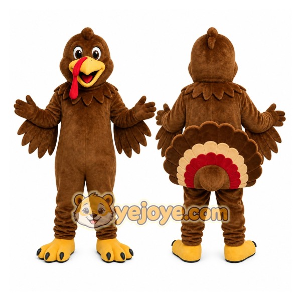 Brown Turkey Mascot Costume with Custom Logo