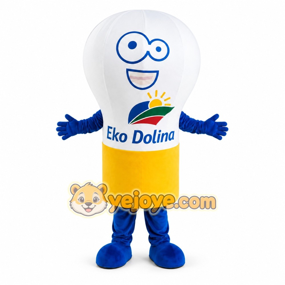 White Light Bulb Mascot Costume with Custom Logo White Light Bulb Mascot Costume with Custom Logo