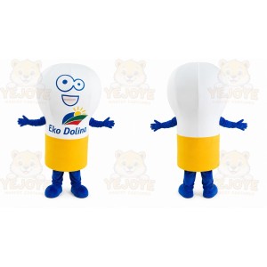 White Light Bulb Mascot Costume with Custom Logo