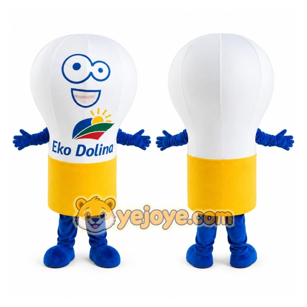 White Light Bulb Mascot Costume with Custom Logo