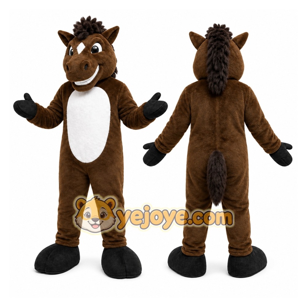 Brown Horse Mascot Costume with Custom Logo