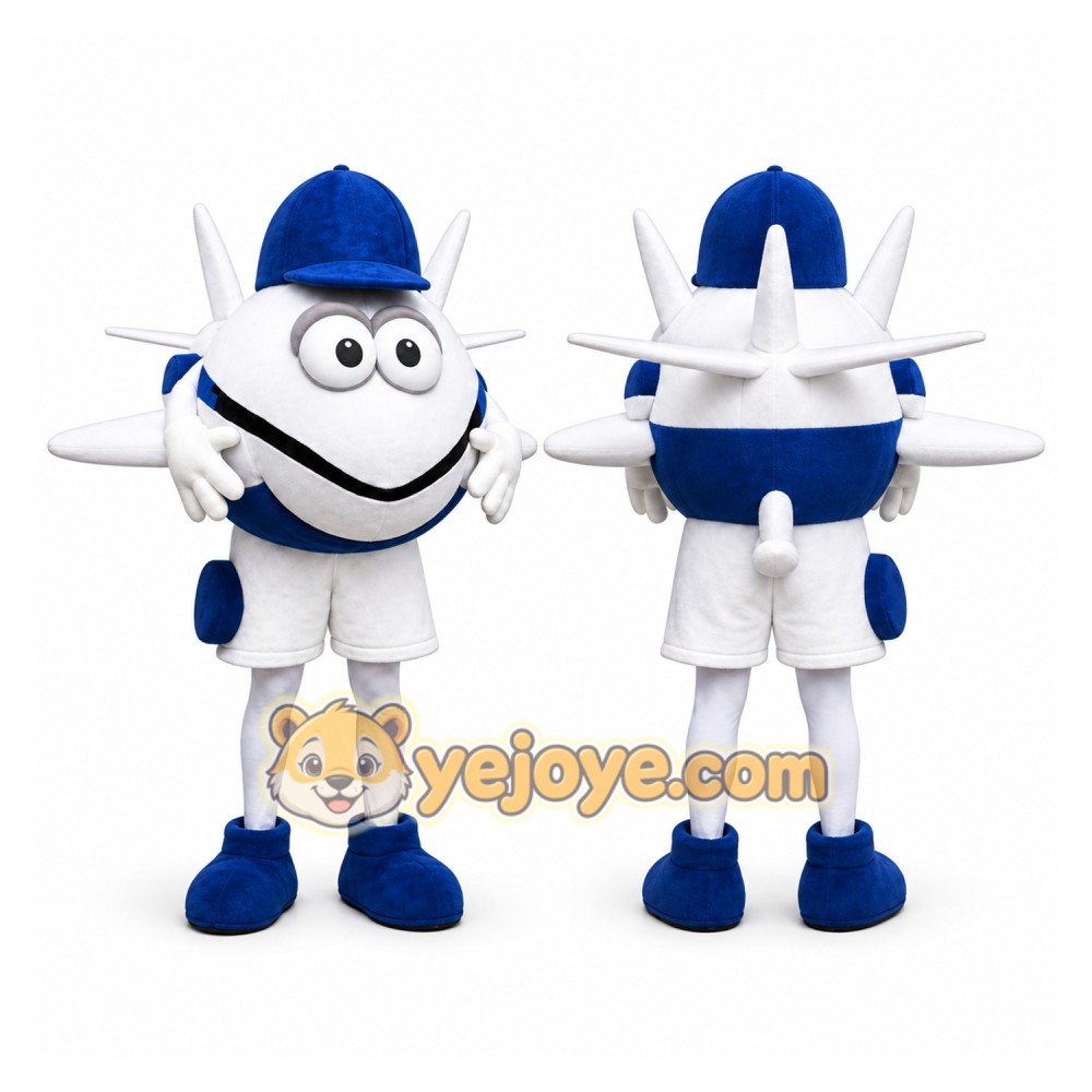 Blue Airplane Mascot Costume with Custom Logo Blue Airplane Mascot Costume with Custom Logo