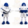 Blue Airplane Mascot Costume with Custom Logo
