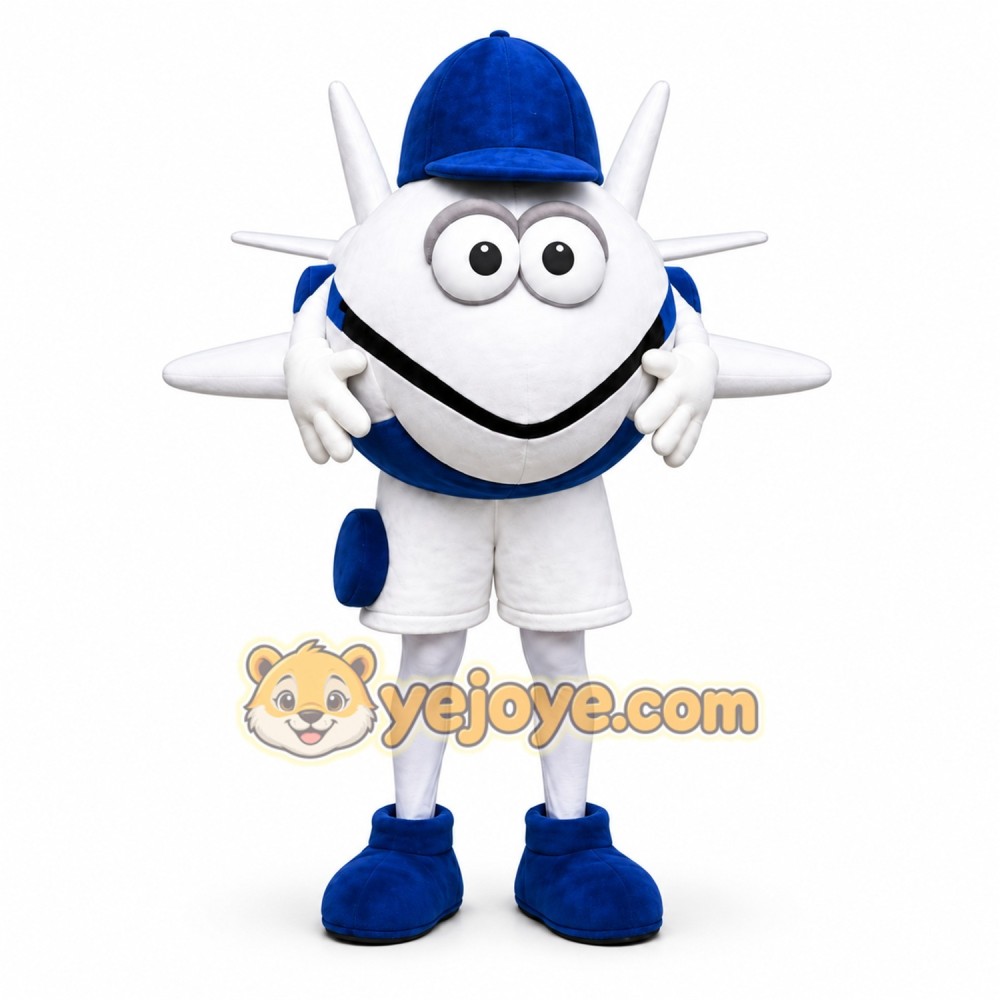 Blue Airplane Mascot Costume with Custom Logo Blue Airplane Mascot Costume with Custom Logo