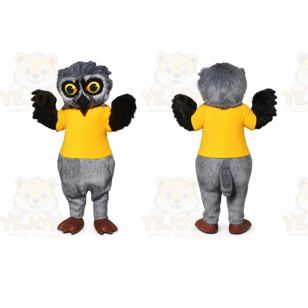 Gray Owl Mascot Costume with Custom Logo