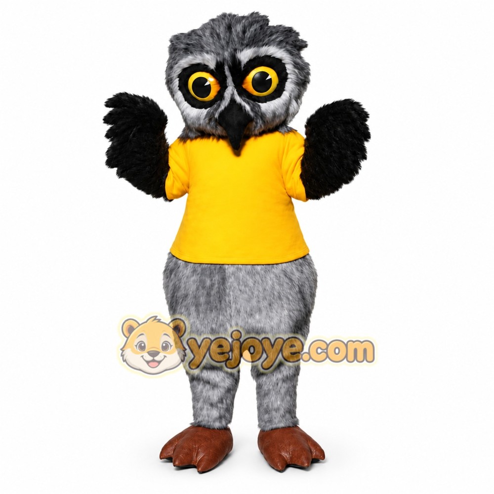 Gray Owl Mascot Costume with Custom Logo Gray Owl Mascot Costume with Custom Logo