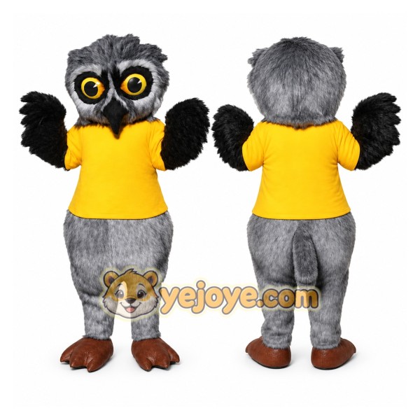 Gray Owl Mascot Costume with Custom Logo