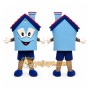 Blue House Mascot Costume with Custom Logo