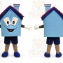 Blue House Mascot Costume with Custom Logo