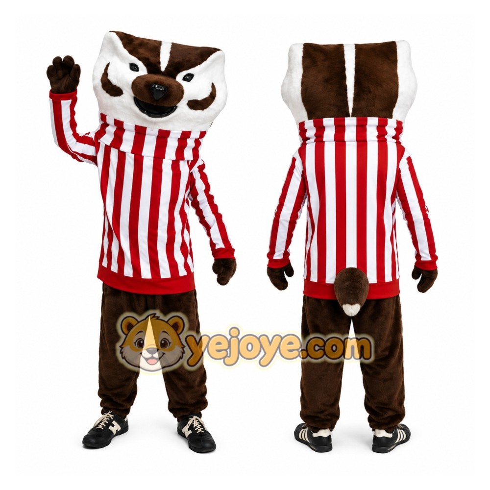 Brown Badger Mascot Costume with Custom Logo