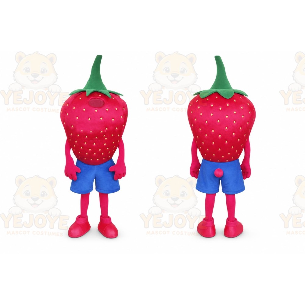 Red Strawberry Mascot Costume with Custom Logo
