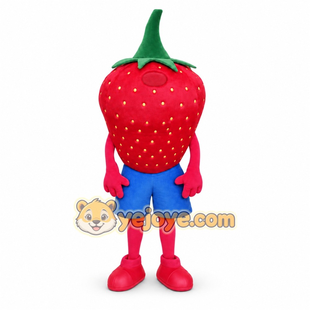 Red Strawberry Mascot Costume with Custom Logo Red Strawberry Mascot Costume with Custom Logo