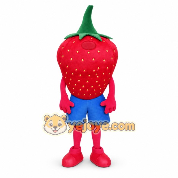 Red Strawberry Mascot Costume with Custom Logo