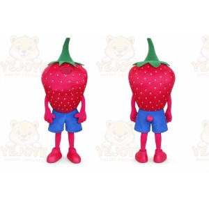 Red Strawberry Mascot Costume with Custom Logo