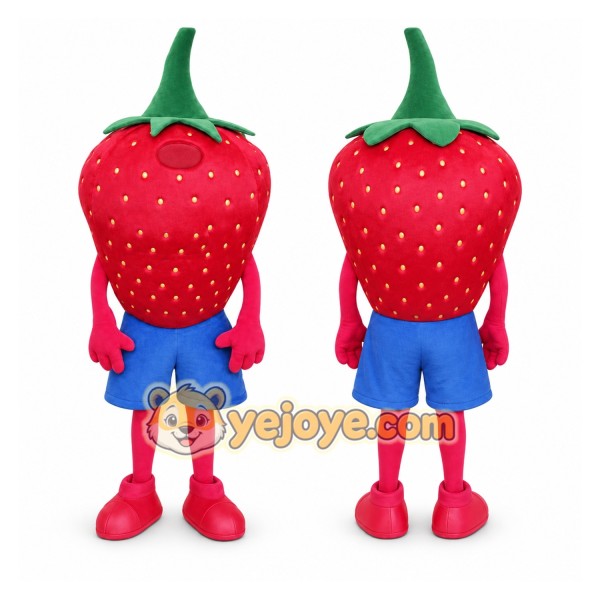 Red Strawberry Mascot Costume with Custom Logo