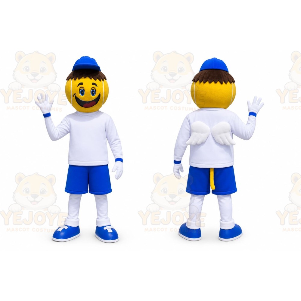 Yellow Smiley Mascot Costume with Custom Logo