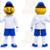 Yellow Smiley Mascot Costume with Custom Logo