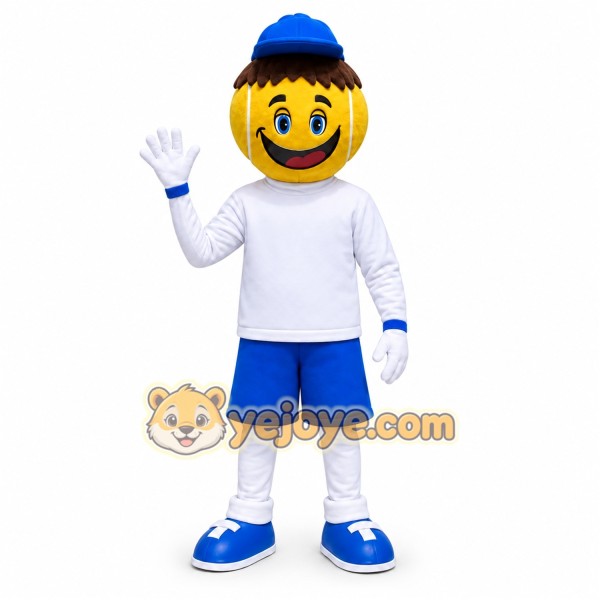 Yellow Smiley Mascot Costume with Custom Logo