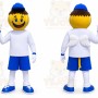 Yellow Smiley Mascot Costume with Custom Logo