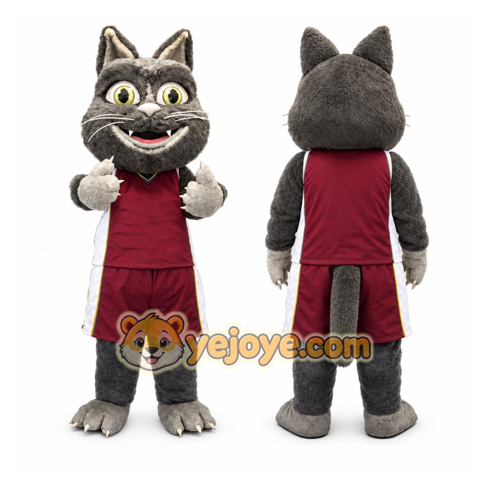 Gray Cat Mascot Costume with Custom Logo Gray Cat Mascot Costume with Custom Logo