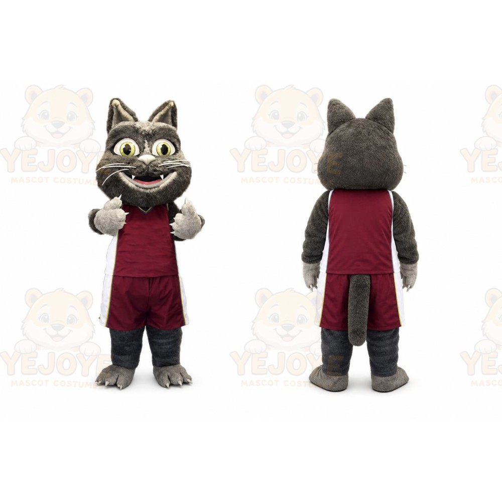 Gray Cat Mascot Costume with Custom Logo