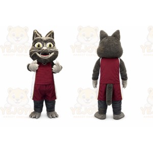 Gray Cat Mascot Costume with Custom Logo