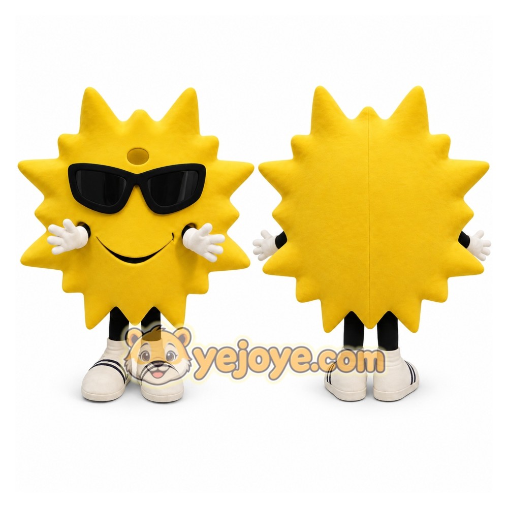 Yellow Sun Mascot Costume with Custom Logo