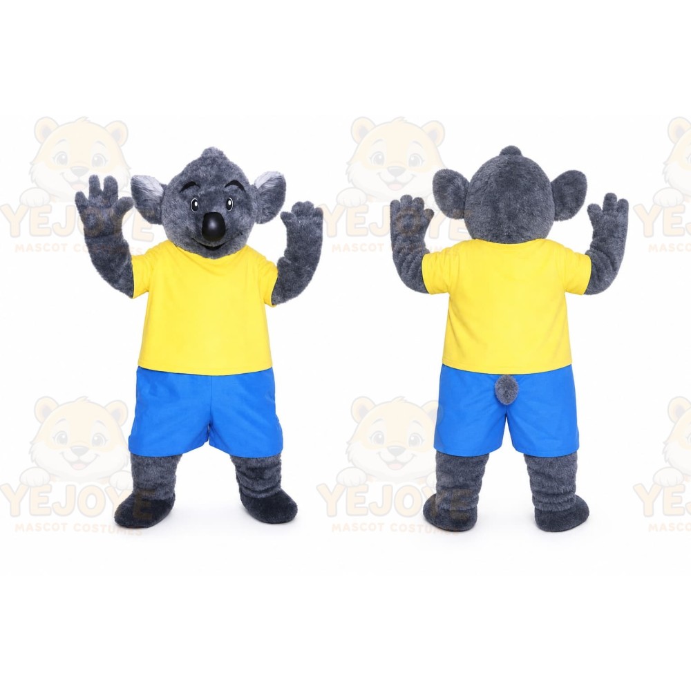 Gray Koala Mascot Costume with Custom Logo