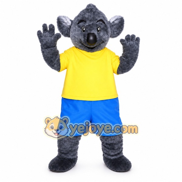 Gray Koala Mascot Costume with Custom Logo